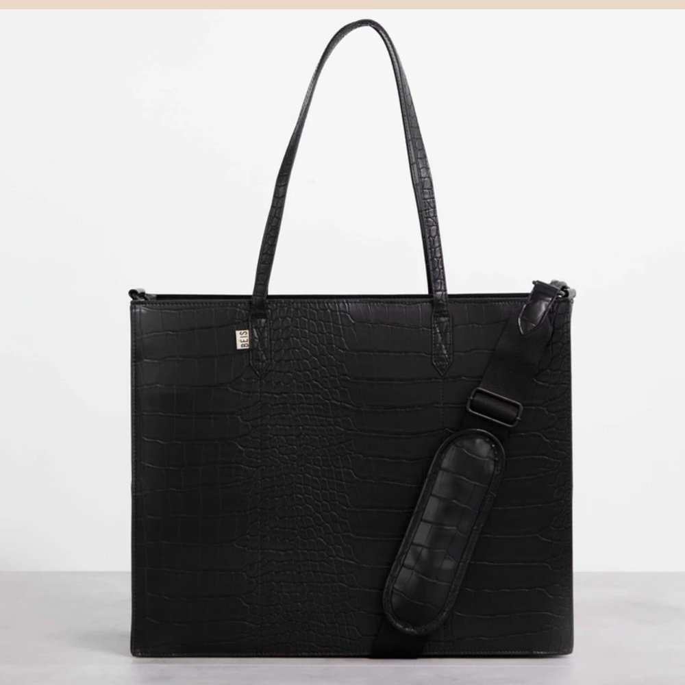 Beis Work Tote in Black Croc